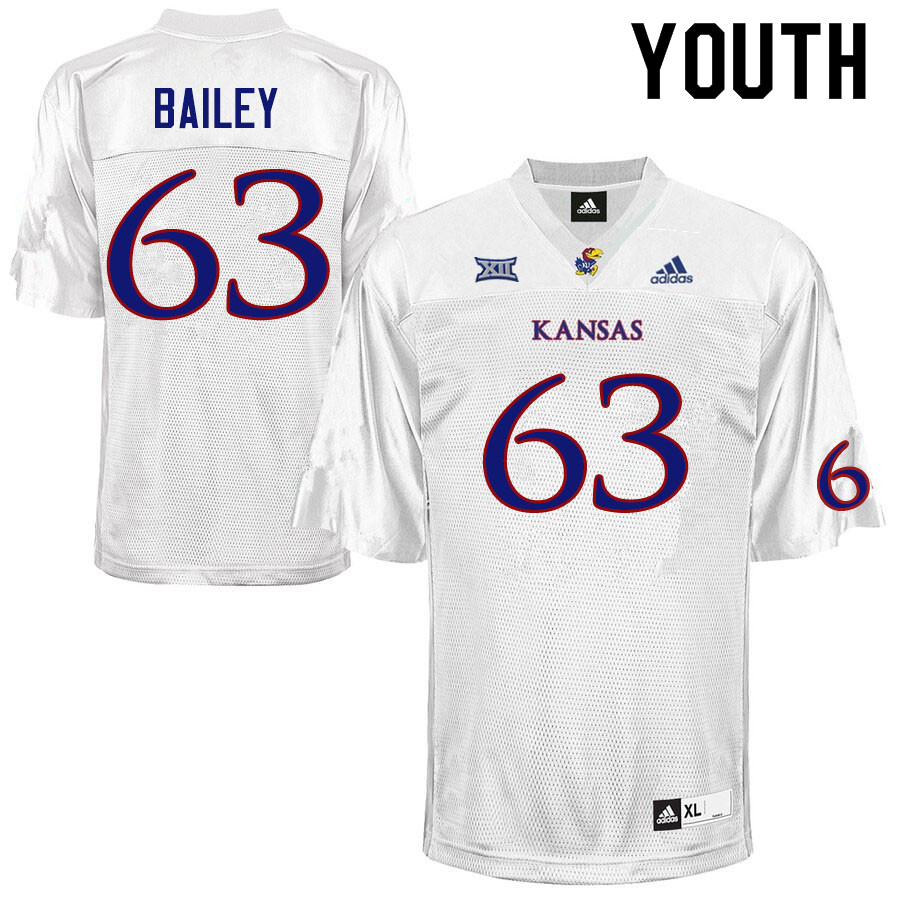 Youth #63 Steven Bailey Kansas Jayhawks College Football Jerseys Sale-White